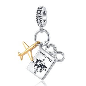 NanMuc Vacation Travel Series Passport Airplane Charm Compatible with Pandora Charms Bracelets Necklace Holiday Jewelry Gift