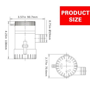 Jamgoer Marine DC Submersible Boat Bilge Water Pump 750 GPH 12V Cruise Ship Yacht Drainage Pump 3/4 inch Hose Outlet for RV Caravan Marine Yacht