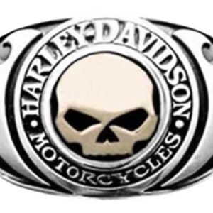 Harley-Davidson Men's Ring, Flames Willie G Skull 14kt Gold Inlay HMR0019 (12)