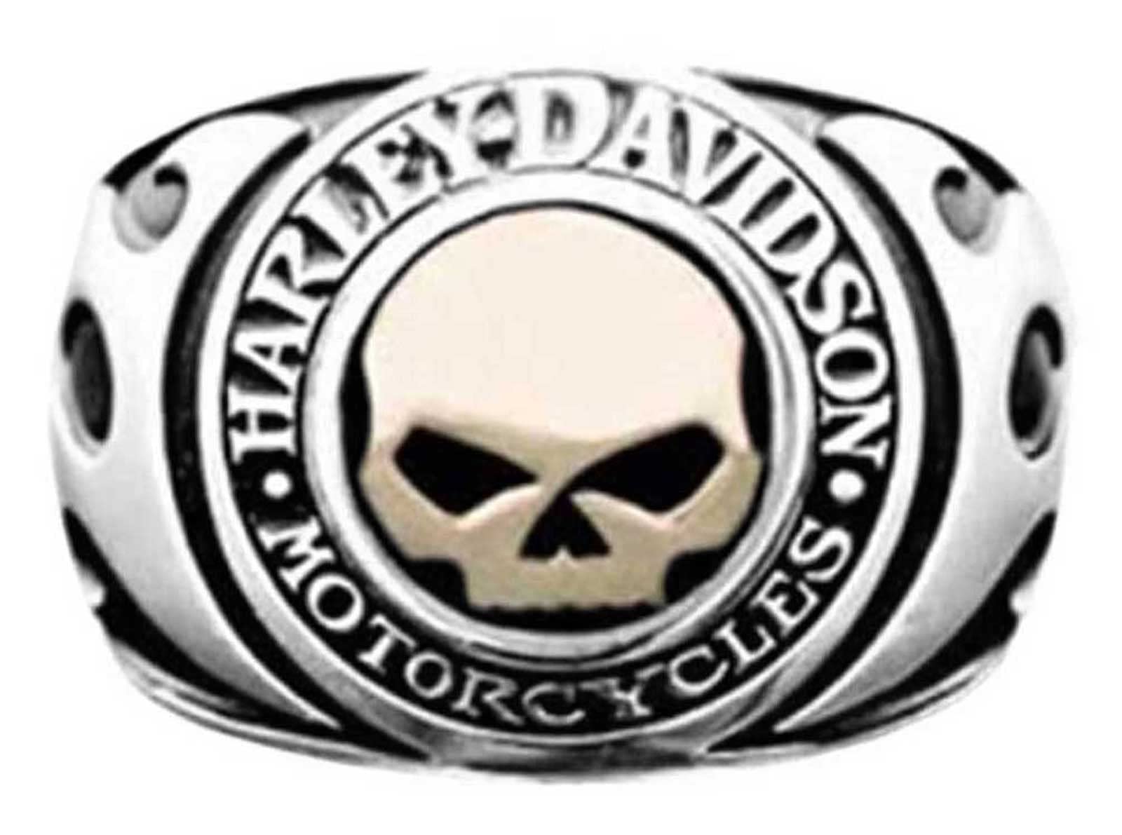 Harley-Davidson Men's Ring, Flames Willie G Skull 14kt Gold Inlay HMR0019 (12)