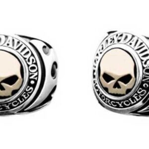 Harley-Davidson Men's Ring, Flames Willie G Skull 14kt Gold Inlay HMR0019 (12)