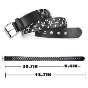 CWCYYDSYY Stars Studded Belts Y2K Punk Hip Hop Black Faux Leather Grommet for Halloween Cosplay for Women Men