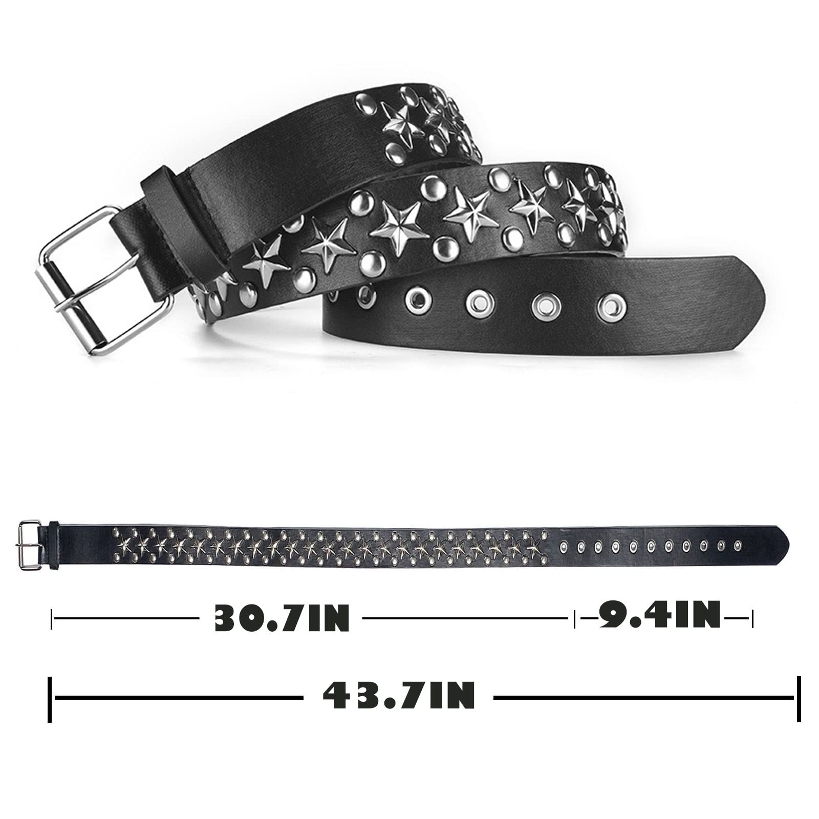 CWCYYDSYY Stars Studded Belts Y2K Punk Hip Hop Black Faux Leather Grommet for Halloween Cosplay for Women Men