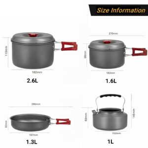 Bulin 37PCS Camping Cookware Mess Kit Lightweight Backpacking Cooking Set Outdoor Cook Gear for Family Hiking, Picnic(Kettle, Pot, Frying Pan, Cups, Plates, Forks Knives Spoons, Carabiner)