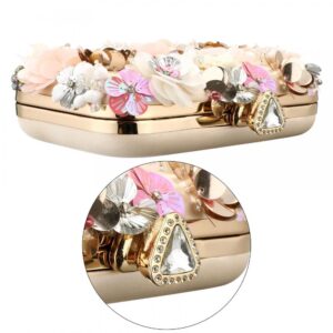 Sequins Floral Handbag Rose Nude Clutch Purses and Handbags for Women Wedding Prom Banquet Party 3D Sequins Evening Handbag (White-1)