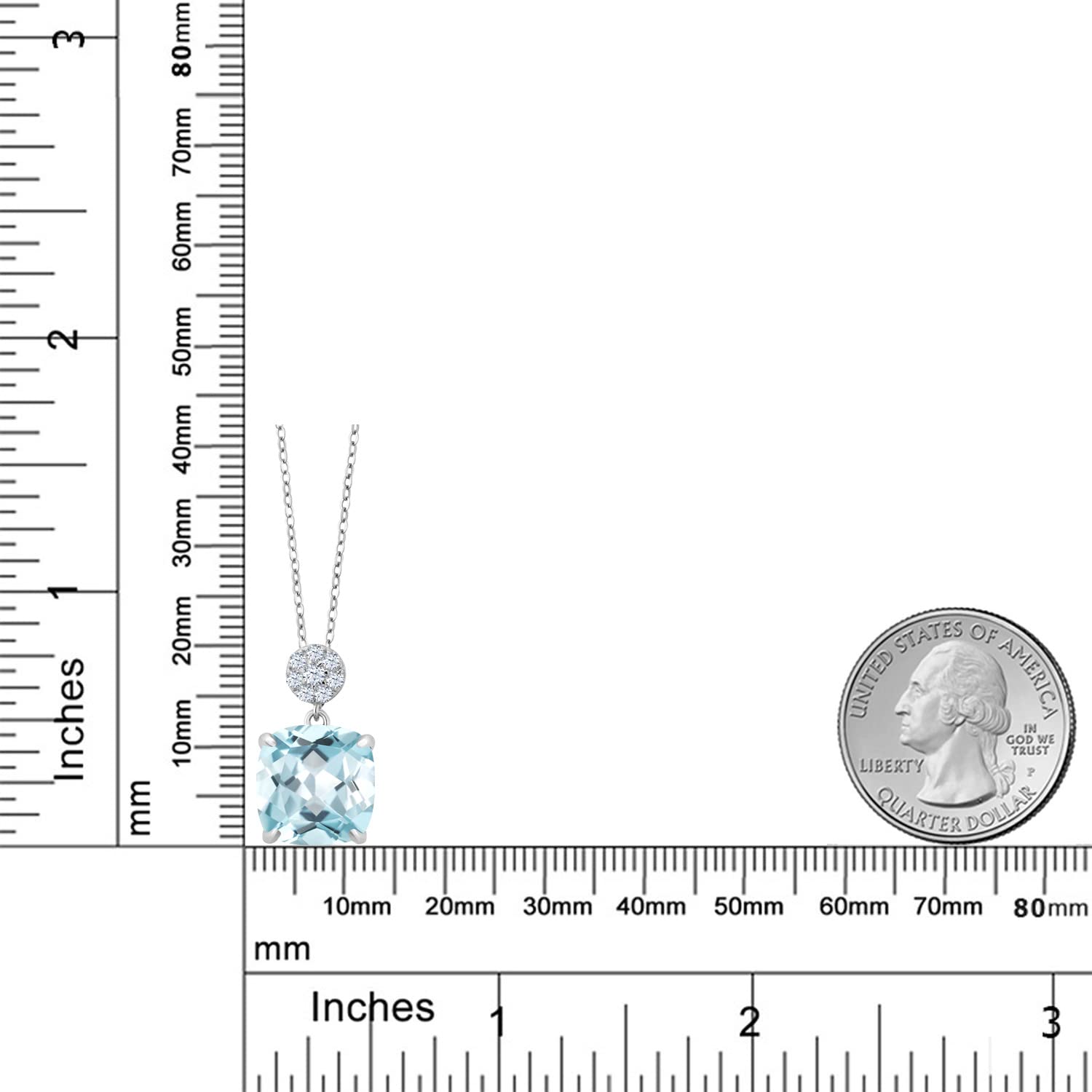 Gem Stone King 925 Sterling Silver Sky Blue Simulated Aquamarine Pendant Necklace For Women (6.32 Cttw, Cushion Cut 12MM, with 18 Inch Silver Chain)