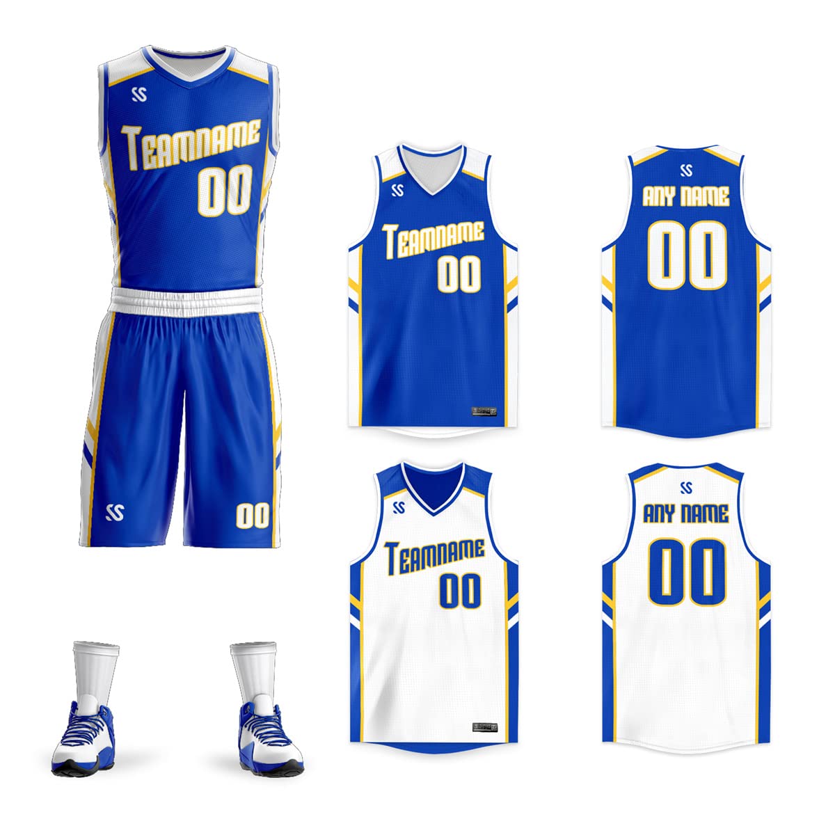 BaiLiLai Personalize Your Own Reversible Basketball Jersey Uniform Custom Name and Number for Men/Women/Youth, Blue &White