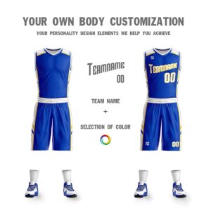 BaiLiLai Personalize Your Own Reversible Basketball Jersey Uniform Custom Name and Number for Men/Women/Youth, Blue &White