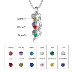 LoraPetid Personalized 2-7 Names Birthstone Necklace Custom Mother Daughter Necklace with Engraved Names Pendent Necklace Gifts for Mom Women (3 name)