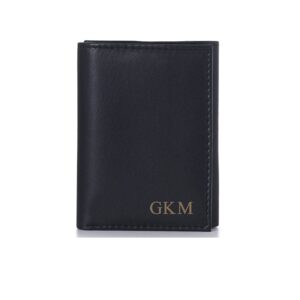 Personalized Black Genuine Leather Tri-fold Wallet Engraved Free - Ships from USA