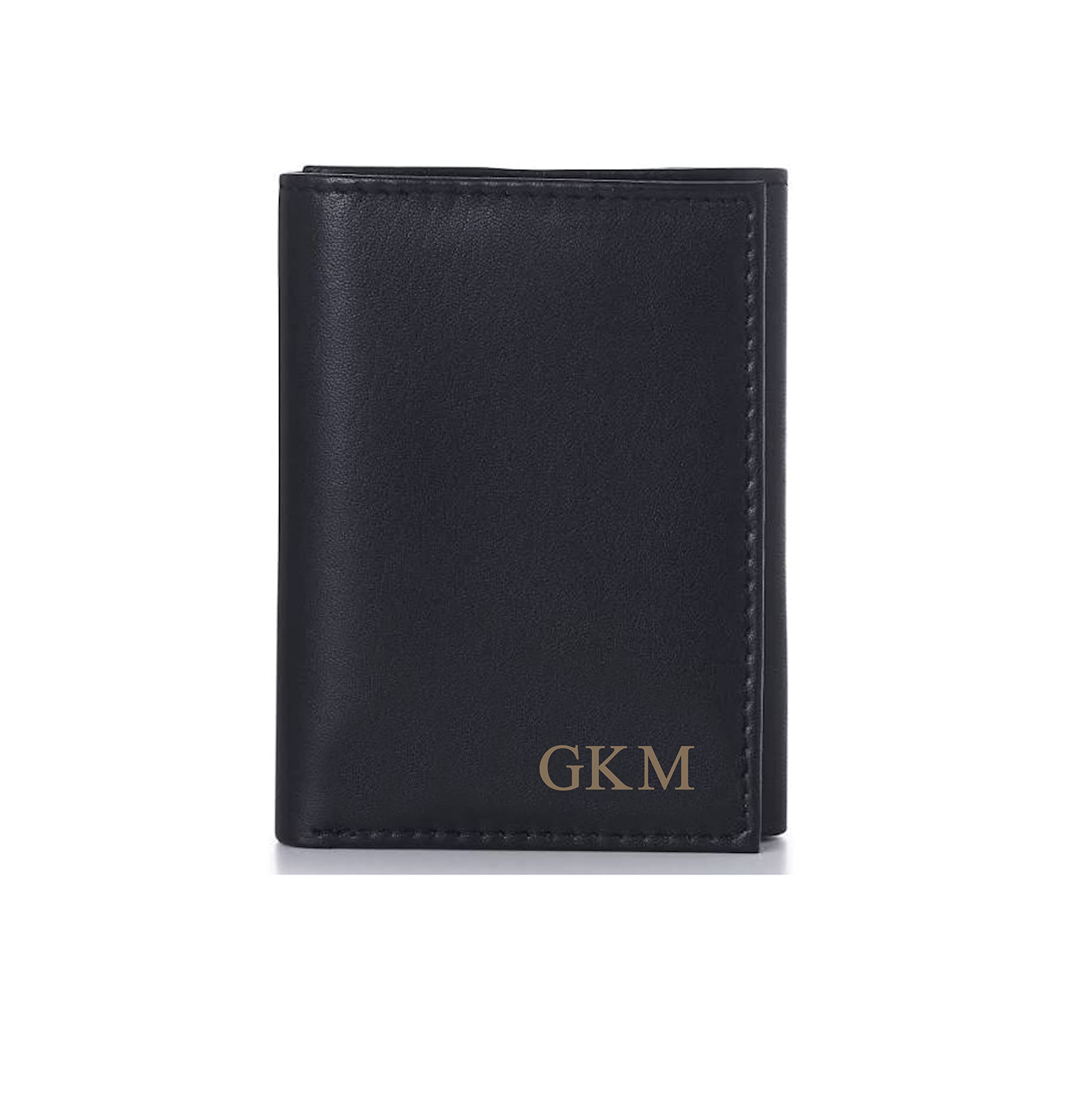 Personalized Black Genuine Leather Tri-fold Wallet Engraved Free - Ships from USA