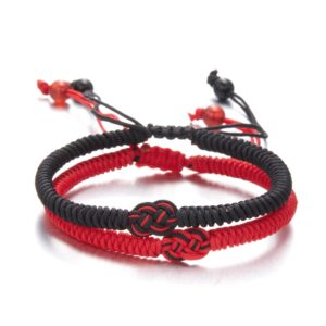 rinhoo red black mix white infinity love multicolor lucky bracelet for men women tibetan lucky amulet knot bracelet woven thread string for friend and couple peace and protection (2pcs black+red)