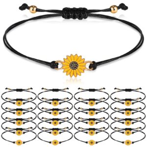 20 Pcs Sunflower Bracelets Adjustable Handmade Friendship Bracelet Bulk Boho Braided Rope String Bracelets for Women Teen Girls Couples Wrist Friend Gift Favors (Black)