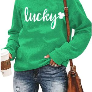 essential cocoon St. Patrick's Day Sweatshirt Womens Funny Shamrock Clover Long Sleeve Shirts Irish Spring Graphic Pullover (S, Green-2)