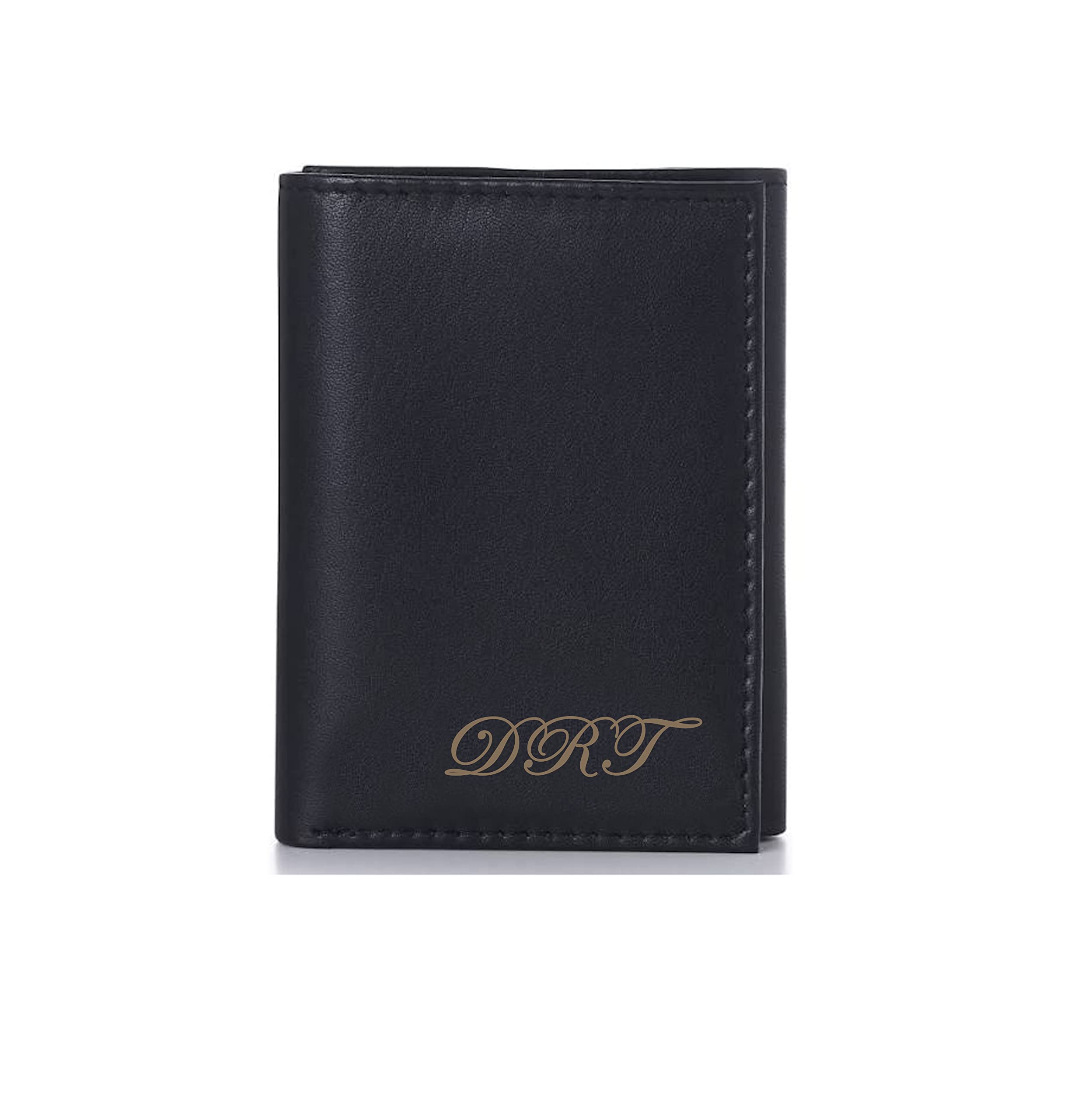 Personalized Black Genuine Leather Tri-fold Wallet Engraved Free - Ships from USA