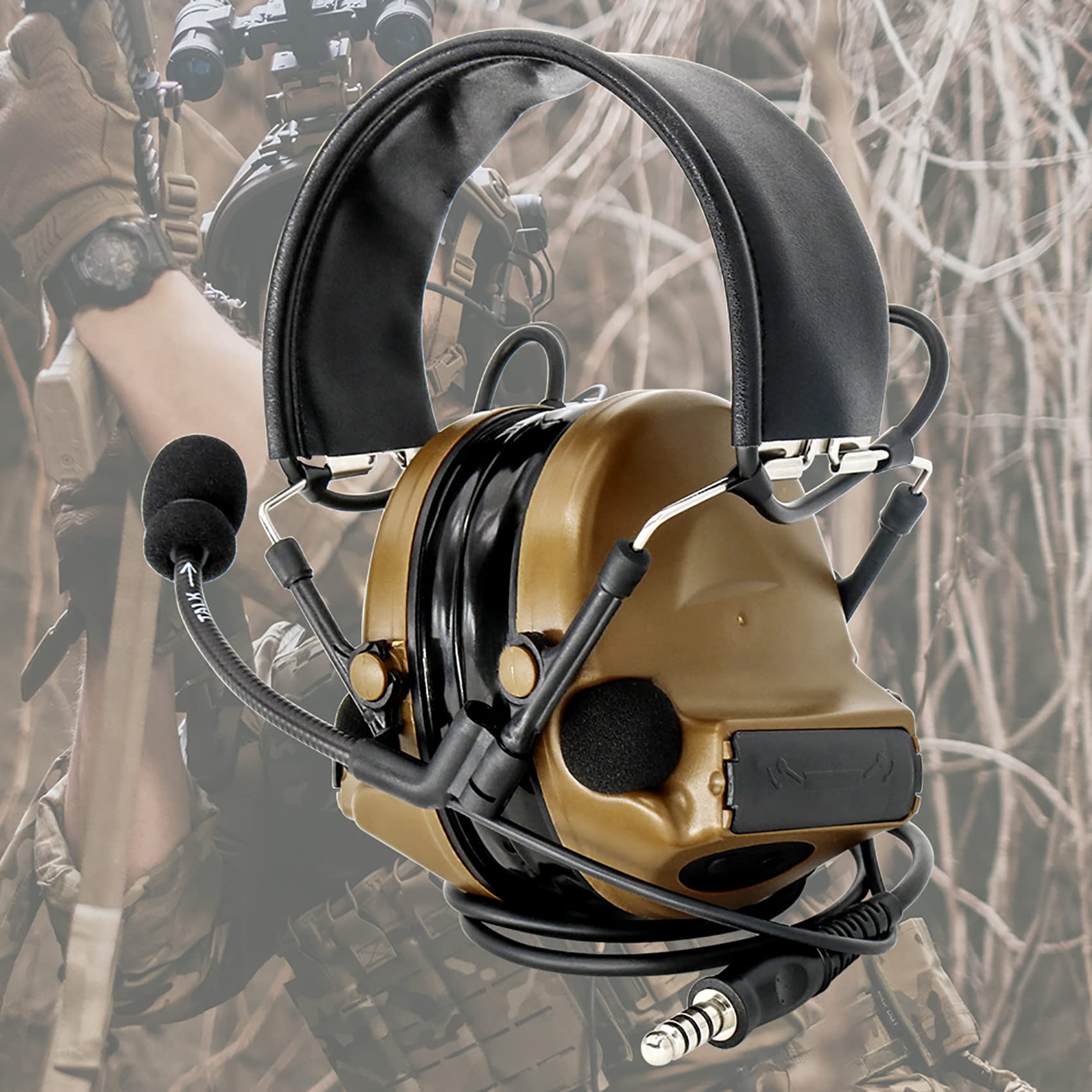 Hearangel Tactical Headset,Sound Pickup Noise Reduction & K 2 Pin PTT for Airsoft Activities (Coyote Brown)