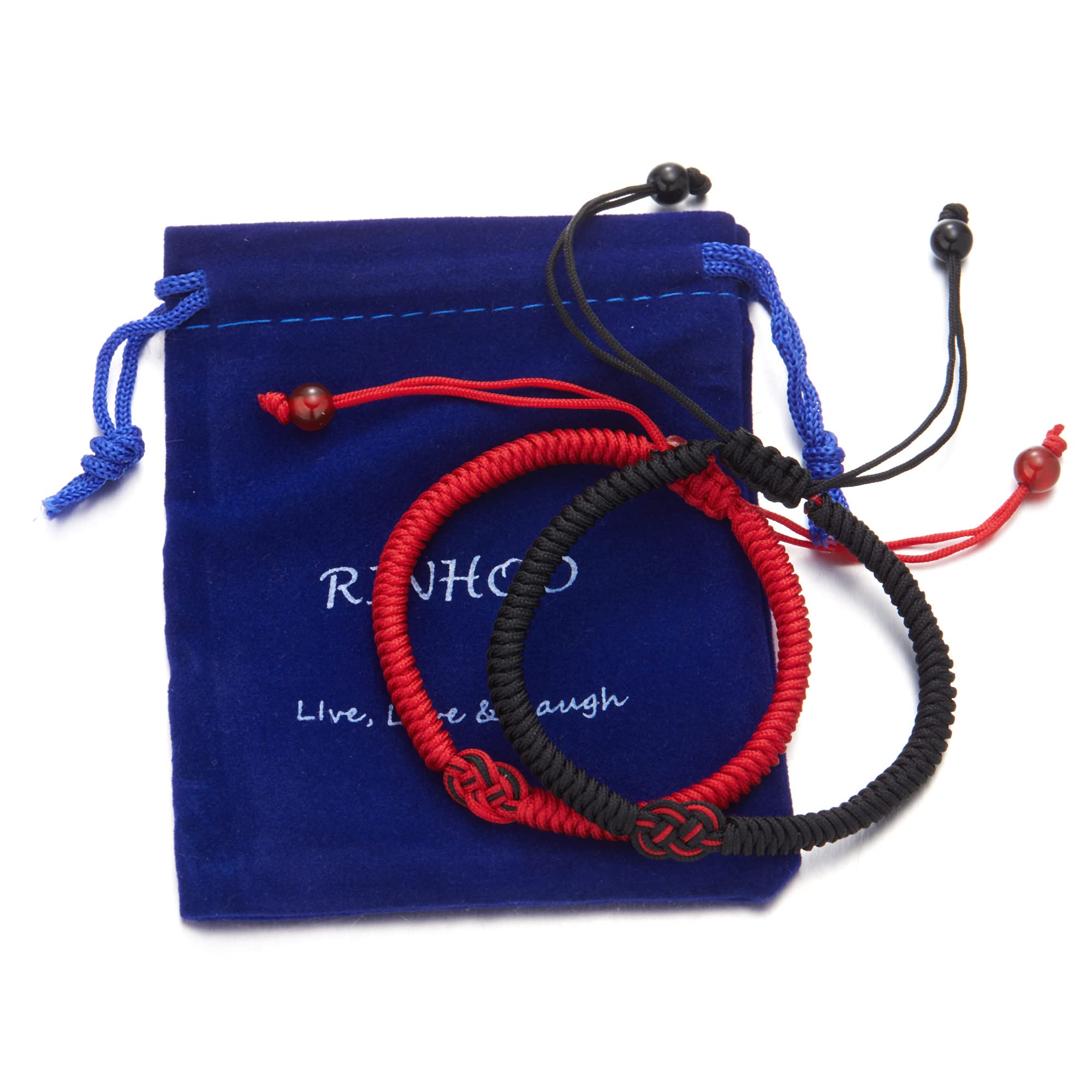 RINHOO Red Black Mix White Infinity Love Multicolor Lucky Bracelet for Men Women Tibetan Lucky Amulet Knot Bracelet Woven Thread String for Friend and Couple Peace and Protection (2PCS Black+Red)