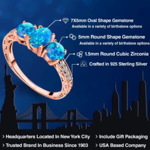 Gem Stone King 18K Rose Gold Plated Silver Oval Cabochon Blue Simulated Opal Engagement Ring For Women (1.75 Cttw, Available In Size 5, 6, 7, 8, 9)