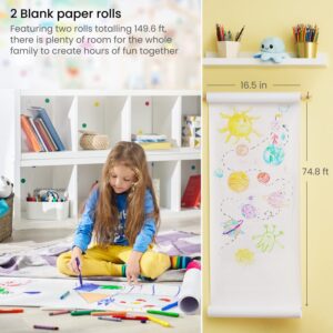 Arteza Kids Drawing Paper Roll Refill, 2-Pack, 16.5 Inches x 74.8 Feet, White 47-lb Roll Dispenser Paper, Art Supplies for the Classroom, Learning Centers, and Activity Corners