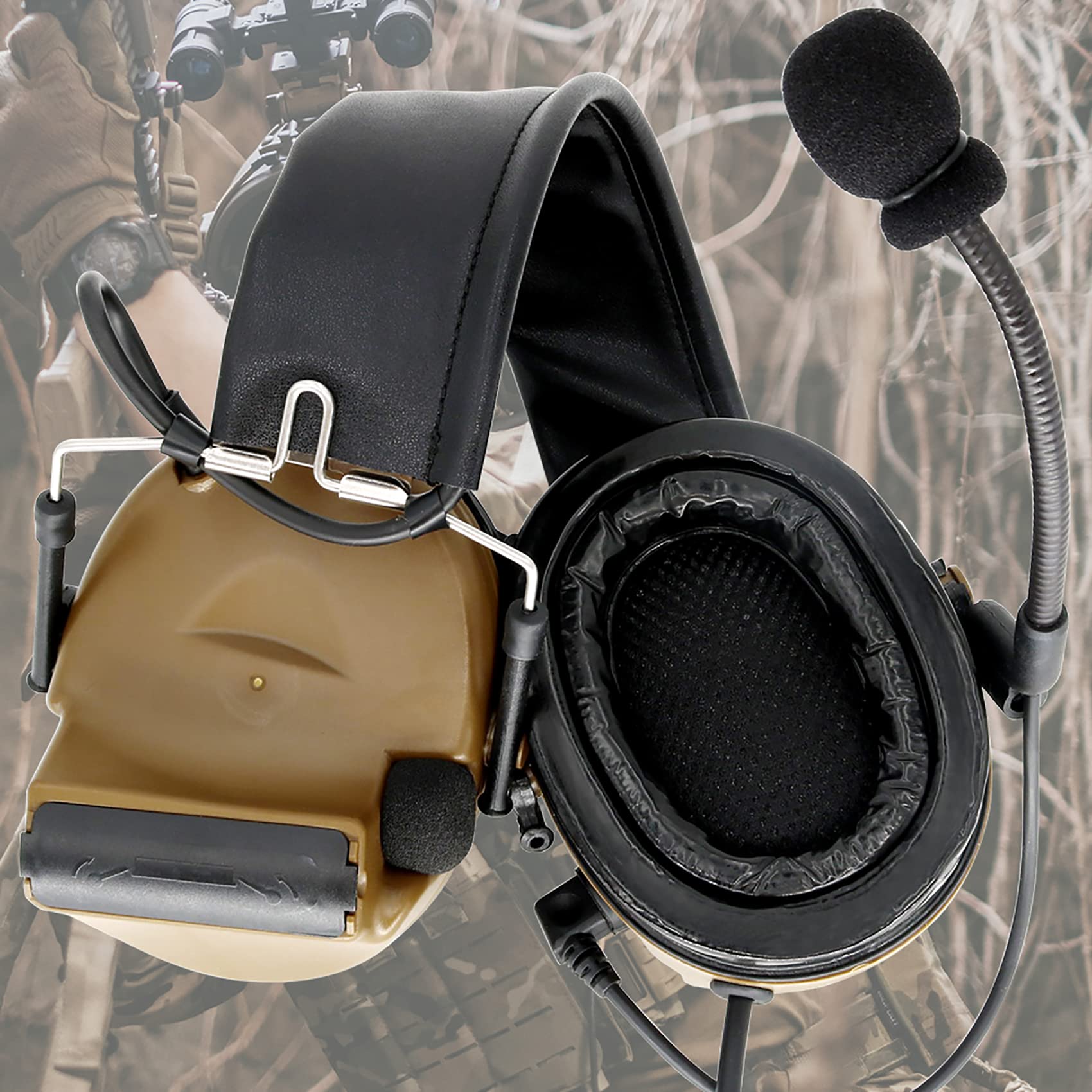 Hearangel Tactical Headset,Sound Pickup Noise Reduction & K 2 Pin PTT for Airsoft Activities (Coyote Brown)