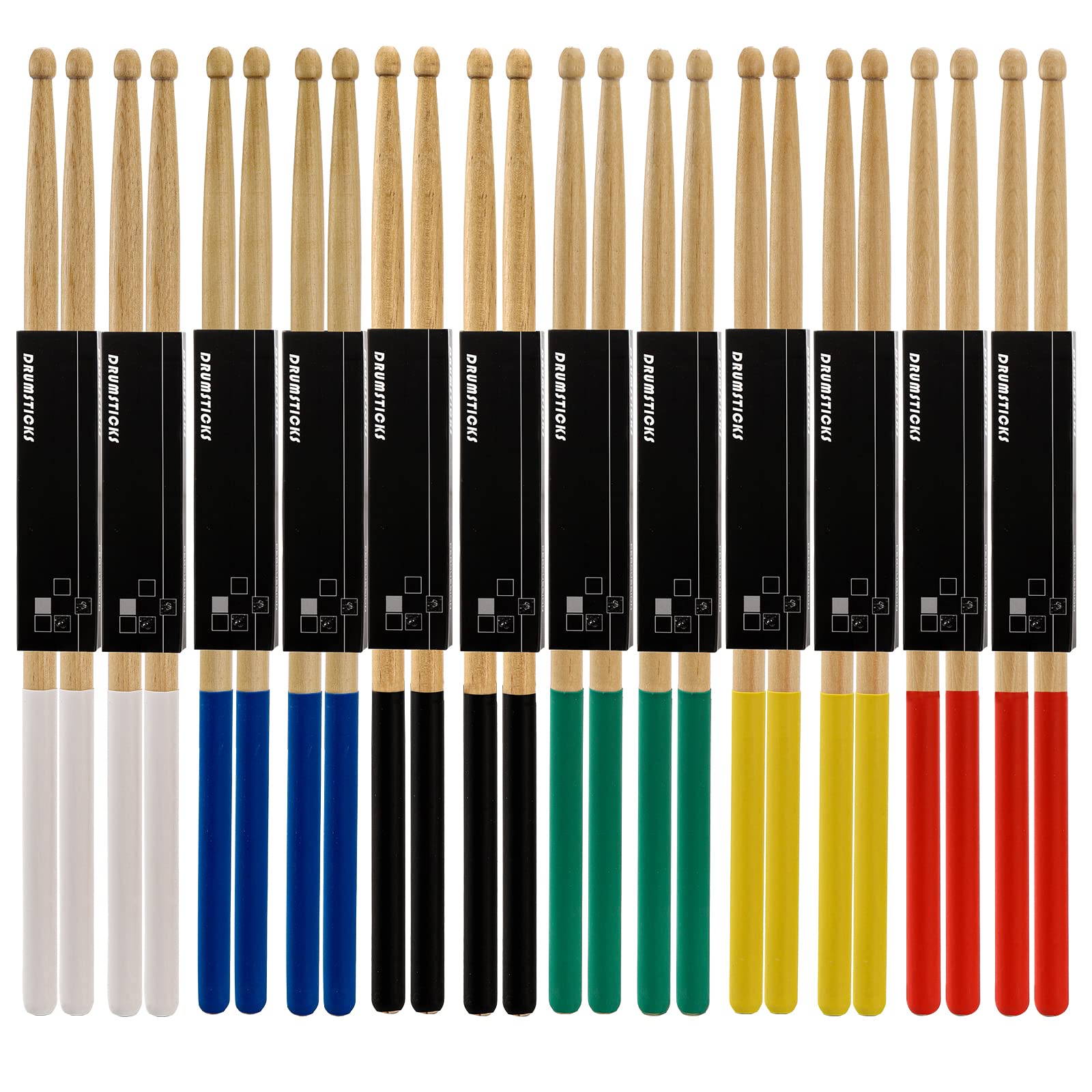 Suwimut 12 Pairs Drum Sticks with Non-Slip Rubber Handle, Classic 7A Maple Wood Tip Drumsticks for Kids, Adults, and Beginners, Professional Musical Instrument Percussion Accessories, 6 Colors