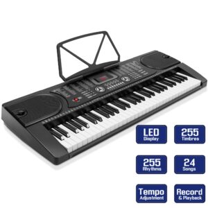 61-Key Electronic Music Keyboard Piano with LCD Display and Microphone - Portable - Black