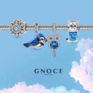 GNOCE Animal Pendant Charms 925 Sterling Silver Dangle Bead for Charm Bracelet/Necklace Jewelry Gift For Women Wife (Blue Jay)