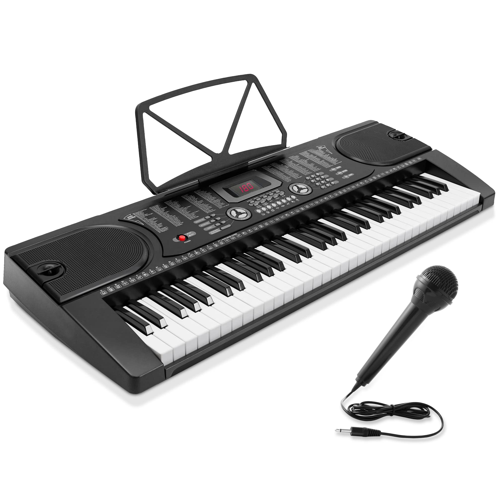 61-Key Electronic Music Keyboard Piano with LCD Display and Microphone - Portable - Black