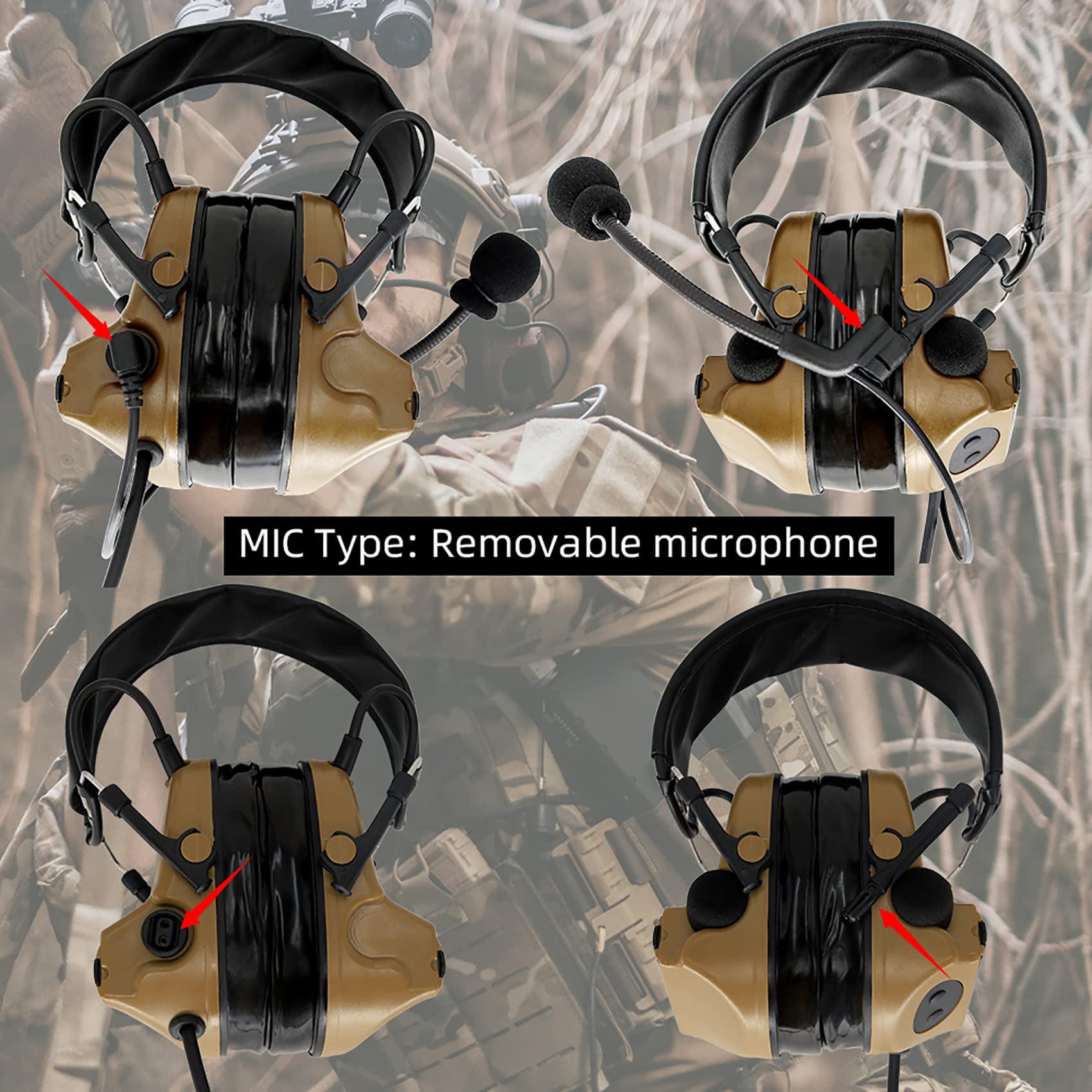 Hearangel Tactical Headset,Sound Pickup Noise Reduction & K 2 Pin PTT for Airsoft Activities (Coyote Brown)