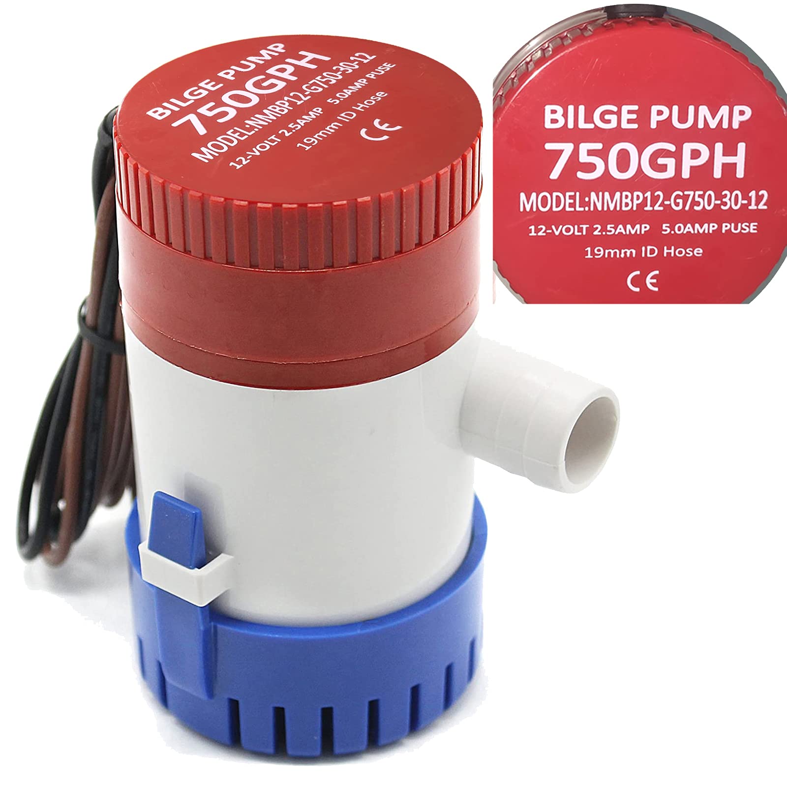 Jamgoer Marine DC Submersible Boat Bilge Water Pump 750 GPH 12V Cruise Ship Yacht Drainage Pump 3/4 inch Hose Outlet for RV Caravan Marine Yacht