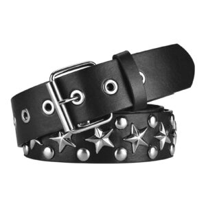 CWCYYDSYY Stars Studded Belts Y2K Punk Hip Hop Black Faux Leather Grommet for Halloween Cosplay for Women Men