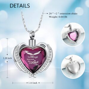 Imrsanl Cremation Jewelry Angel Wing Heart Urn Pendant Necklaces for Women Crystals Birthstone Urns for Human Ashes Memorial Locket Keepsake Ashes Jewelry (Wings-Purple)