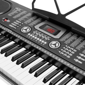 61-Key Electronic Music Keyboard Piano with LCD Display and Microphone - Portable - Black