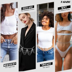 HAIAISO 5PCS Belly Waist Chain Multi-layer Metal Waist Chain Adjustable Body Link Belts Summer Bikini Sexy Waist Body Chain Jewelry for Women(Silver)