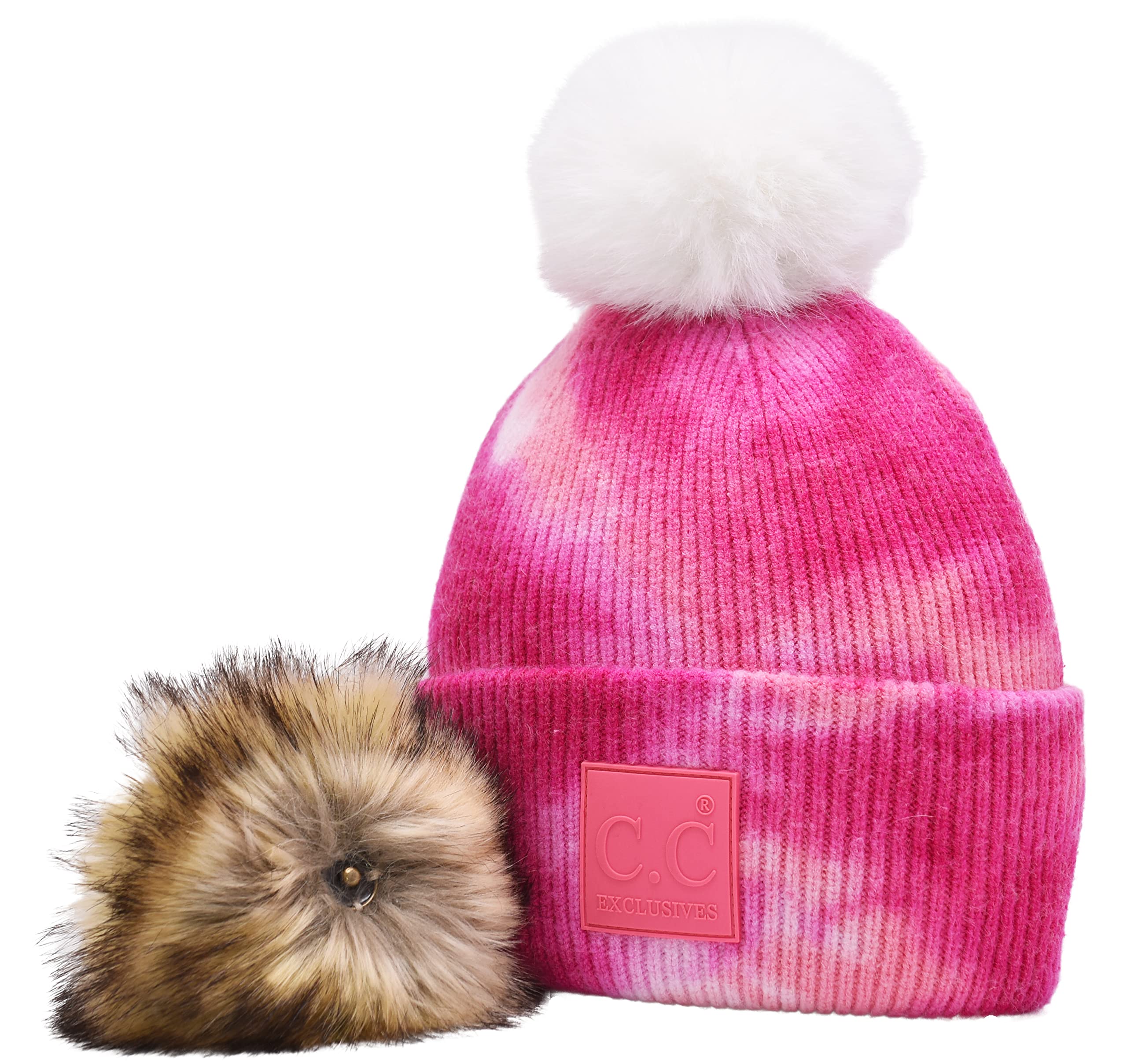 C.C Women’s Multicolor Two Pom Included Beanie Cuffed Winter Knit Watch Hat Skull Cap