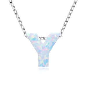 YUNKAI Opal Letter Necklaces for Women, 925 Sterling Silver Initial Necklaces, A-Z Alphabet Necklaces Birthday Gift for Her