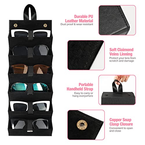 MoKo Sunglasses Organizer with 6 Slots, Foldable Travel Glasses Storage Case Holder Eyewear Display Box, Black