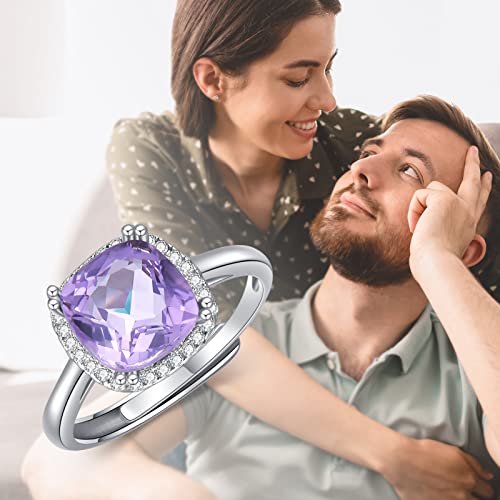 VONALA Amethyst Ring 925 Sterling Silver Amethyst Rings for Women Adjustable Purple Rings Amethyst Jewelry Gift for Women Birthday Size 6-8