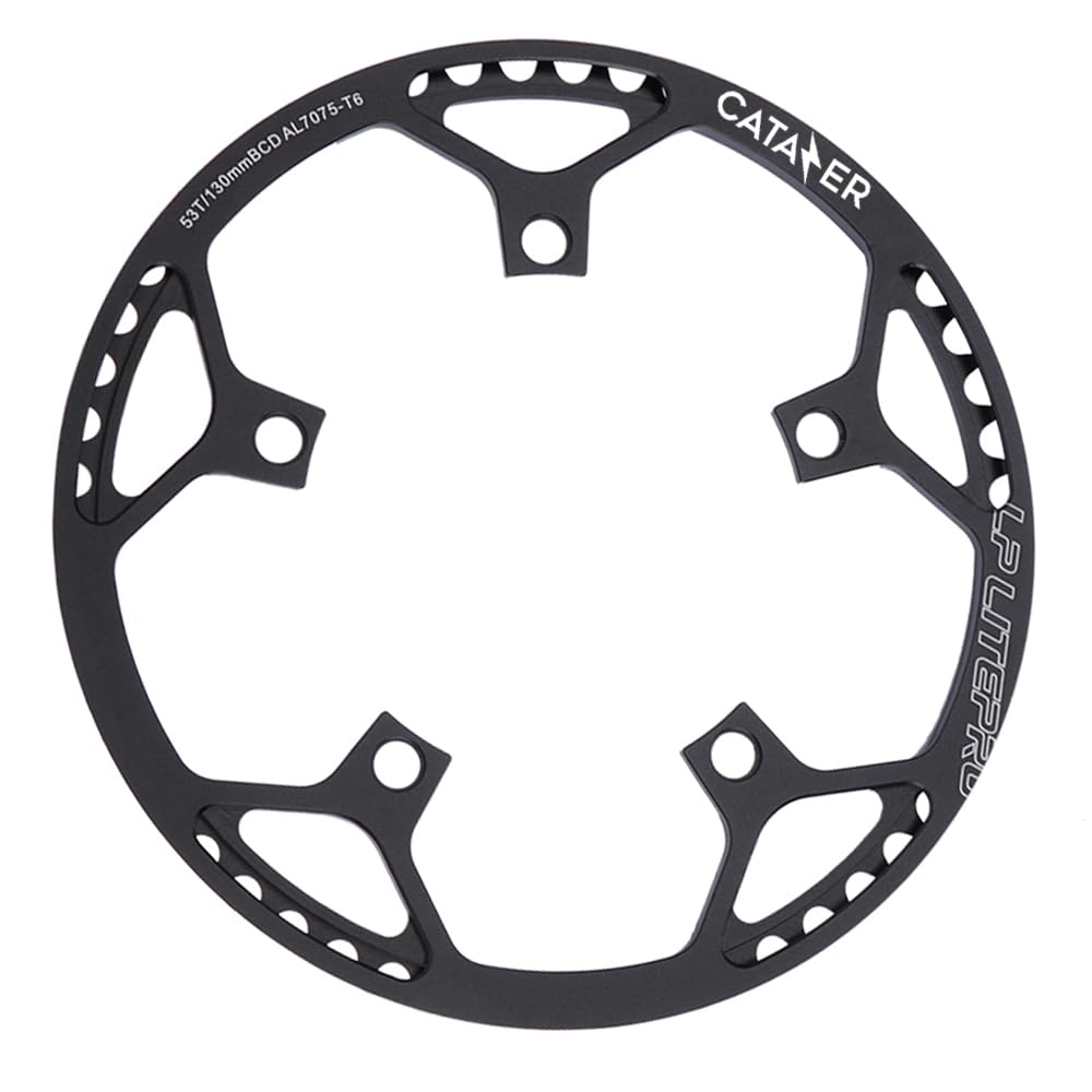 catazer Bike Chainring 130BCD Aluminum Alloy Ultralight Bicycle Chainring 45T 47T 53T 56T 58T BMX Chainwheel for Folding Bicycle (black,53T)