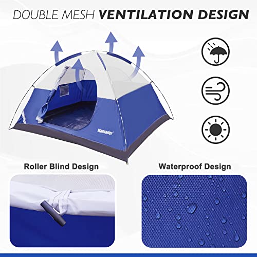 Mansader 2-3 Person Camping Tent for Outdoor Camping Family Beach Hiking Travel (Blue, 2-3 Person)