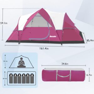 Mansader 6 Person Family Camping Tent,Waterproof Windproof with Top Rainfly,Easy Set Up,Pop Up Tent for Outdoor Camping Hiking Travel (Wine Red)