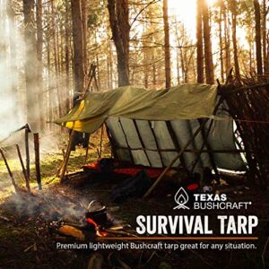 Texas Bushcraft Emergency Camping Tarp, Waterproof 10x10 Emergency Shelter for Backpacking and Hiking, 70D Ripstop Nylon Survival Tarp with Reflective Aluminized Polymer and Loop Ties with Grommets