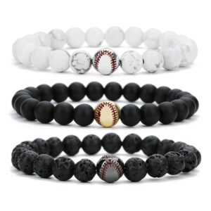 Baseball Power Bracelet Silver Plated Fashion baseball sports charm beads Fit Pandora Black And Grey All In Faith Jewelry for Men Women - black onyx