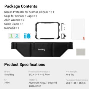 SmallRig Monitor Cage for Atomos Shinobi 7, Cage Kit with Cable Clamp, Built-in NATO Rail and Sun Hood （Not compatible for Shinobi 5）- 3456