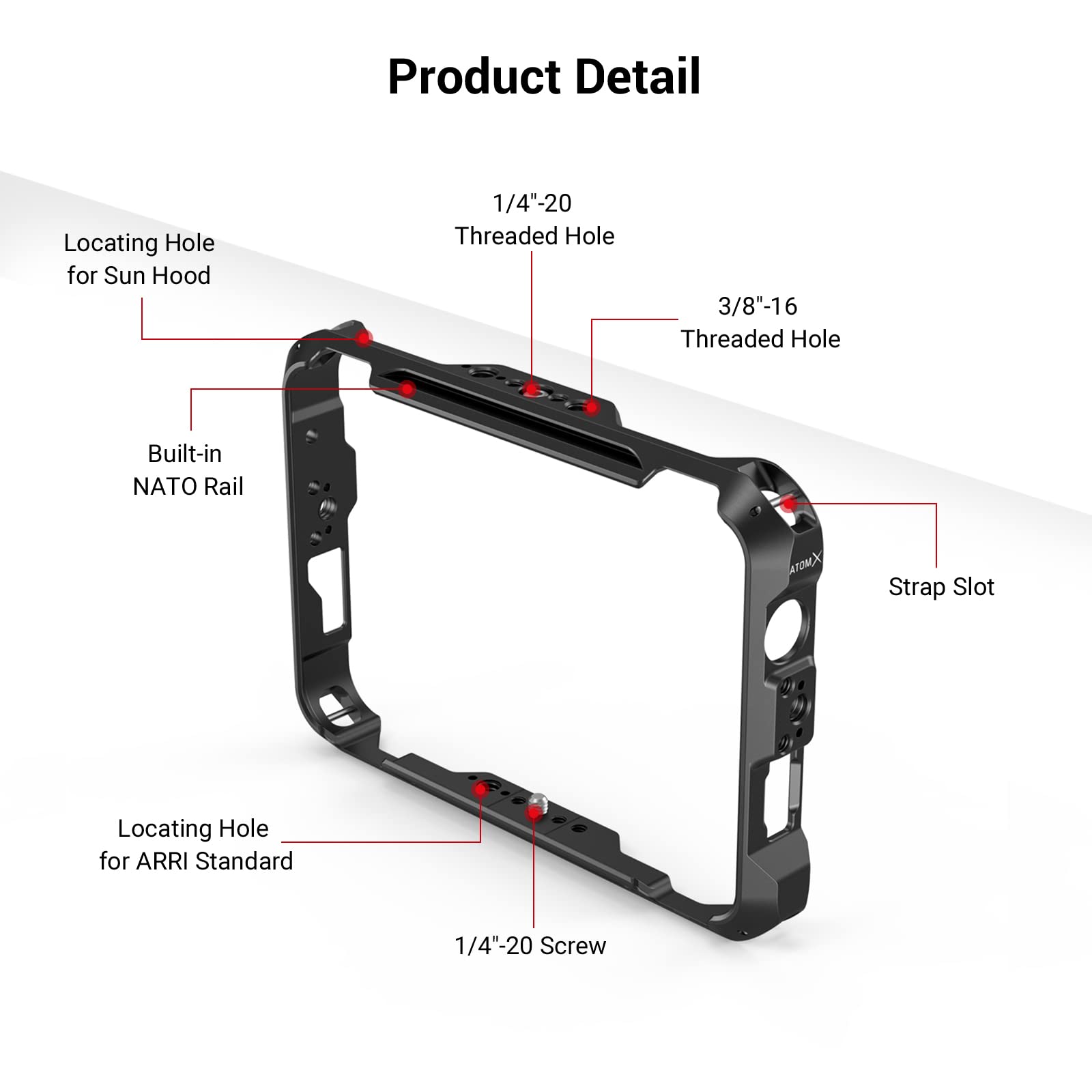 SmallRig Monitor Cage for Atomos Shinobi 7, Cage Kit with Cable Clamp, Built-in NATO Rail and Sun Hood （Not compatible for Shinobi 5）- 3456