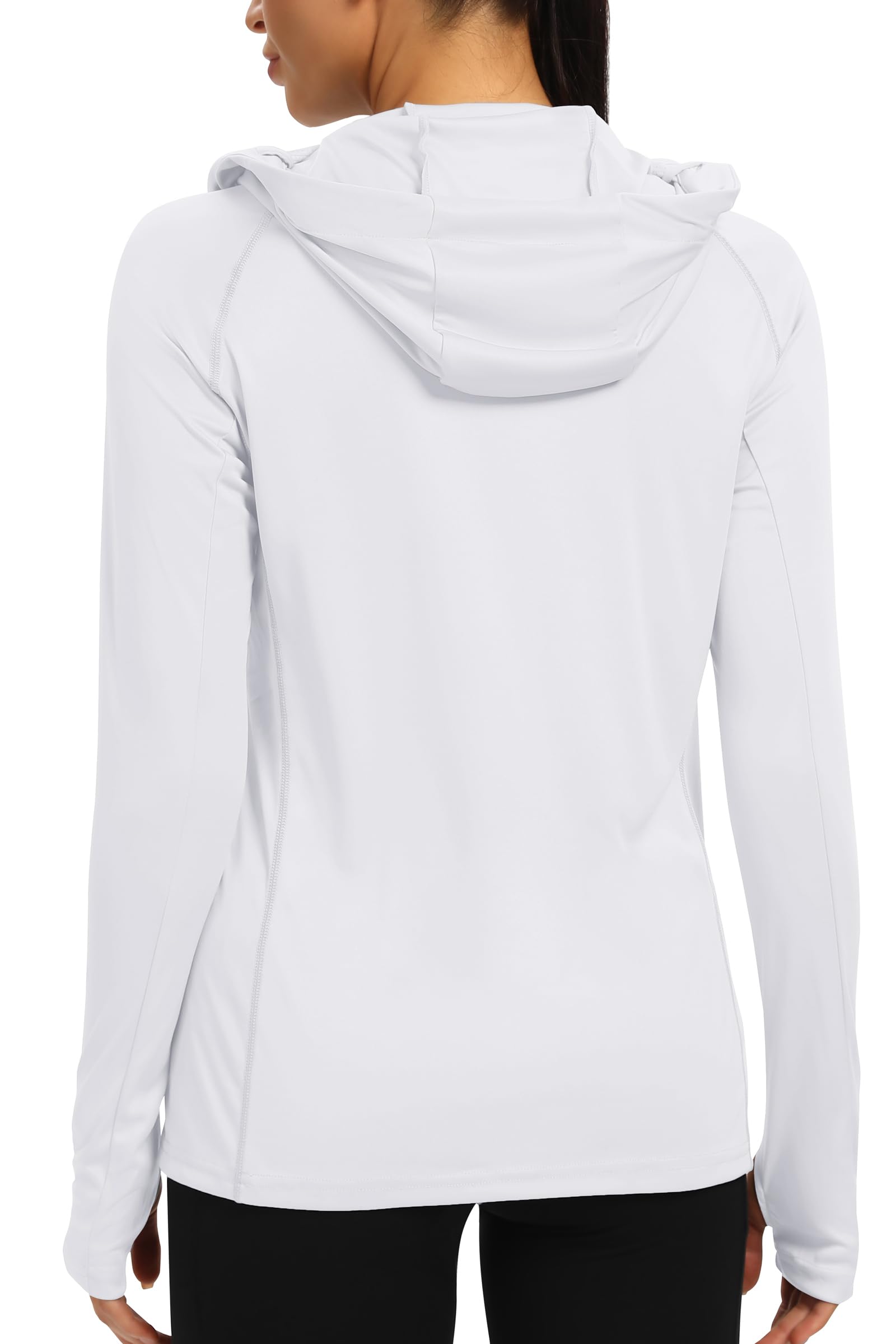 IUGA SPF Shirt Women Sun Protection Clothing UPF 50+ Hoodie with Face Cover UV Hiking Long Sleeve Shirts Lightweight Outdoor White