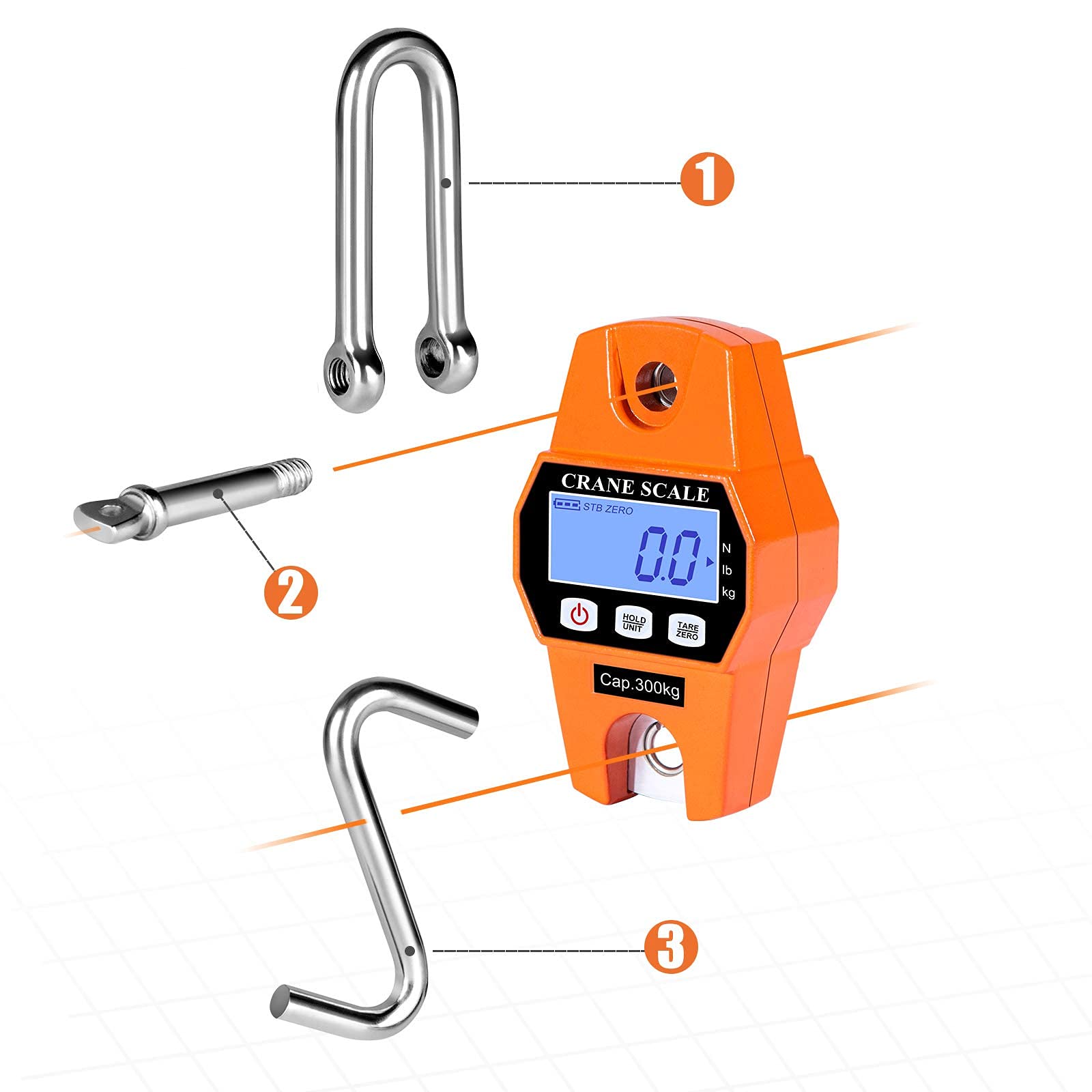 660 LB Hanging Scale/Digital Hanging Scale, Crane Scale 300 KG, Hard Cast Aluminum Housing HD LED Display, Suitable for Fishing, Weigh Luggage, Private Farm, Hunting, (Battery Included)