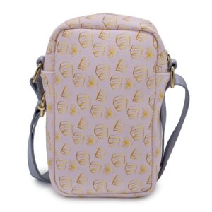 Buckle Down Disney Bag, Cross Body, Tangled Rapunzel Pose Silhouette and Sun, Pink Yellows, Vegan Leather