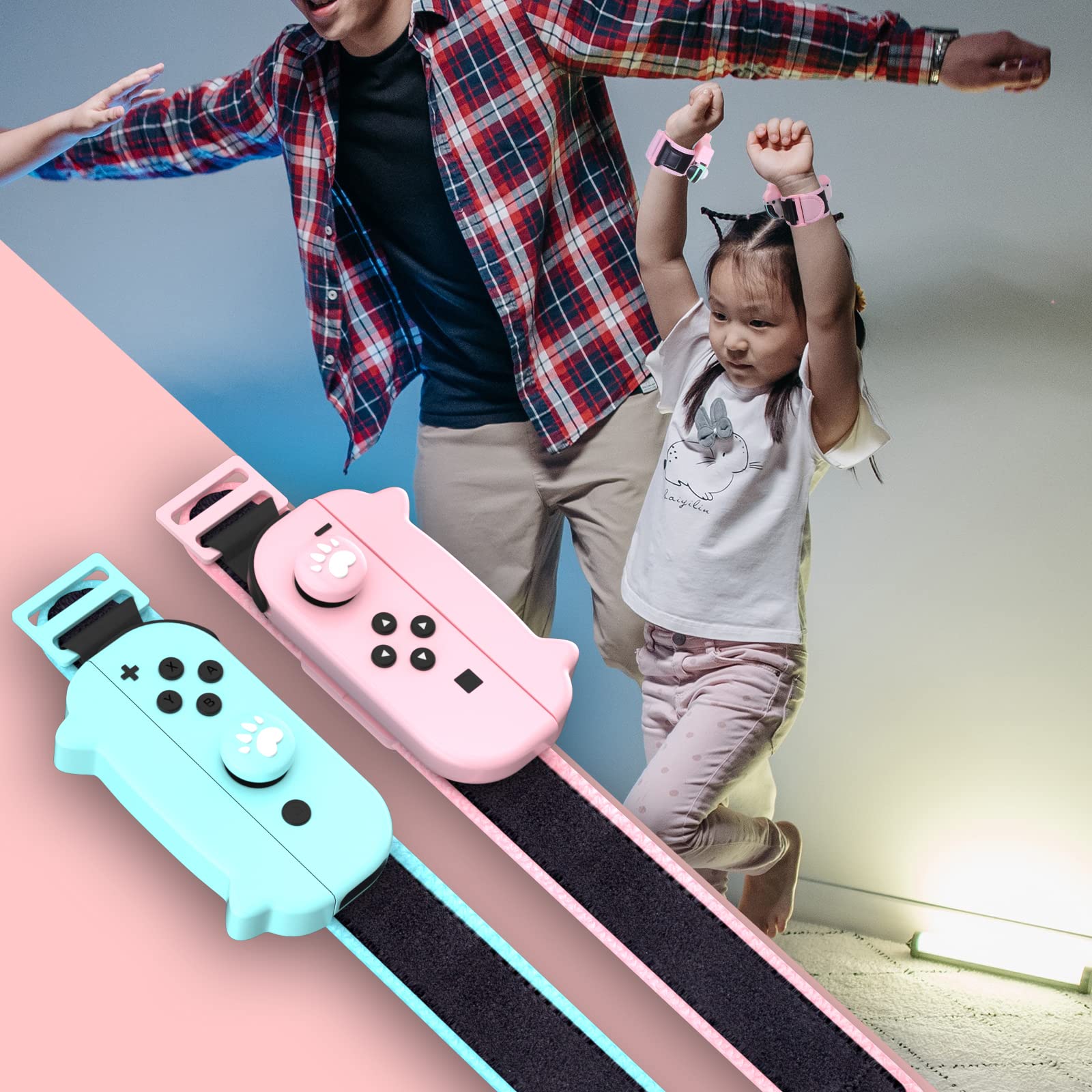 NANANINO Dance Switch Wristband, Wrist Bands for Dance Switch 2023 2022 2021 2020 2019, Adjustable Elastic Straps for Joy-Cons Controller - PinkBlue (2 Packs)