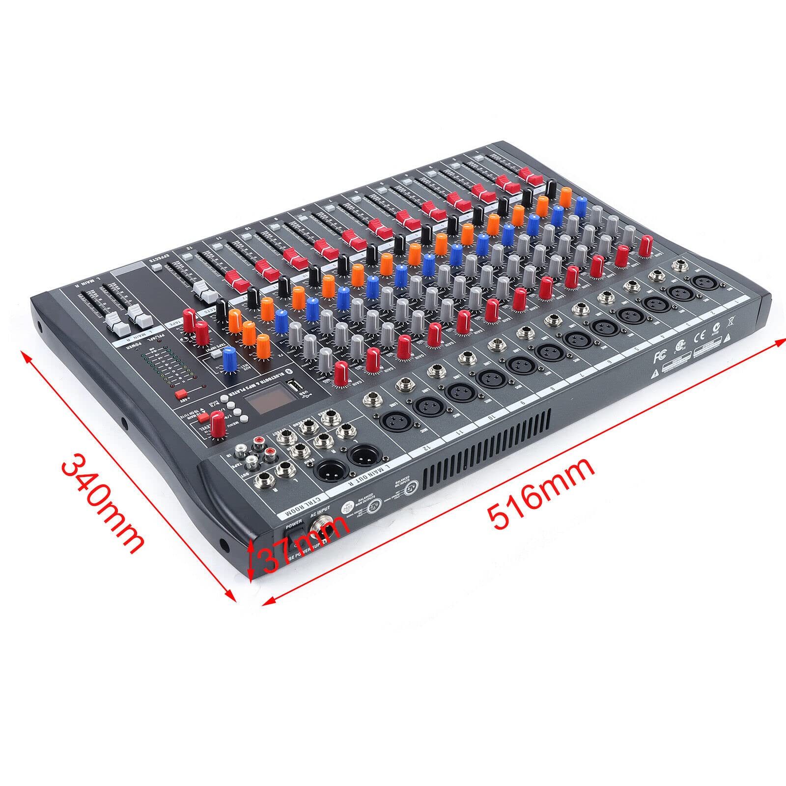 Pro 12 Channels Live Audio Mixer Bluetooth USB DJ Sound Mixing Console with 3 Stage Equalization Regulate 6 Modes Of Music for Family Ktv,Campus Speech,Meeting Etc